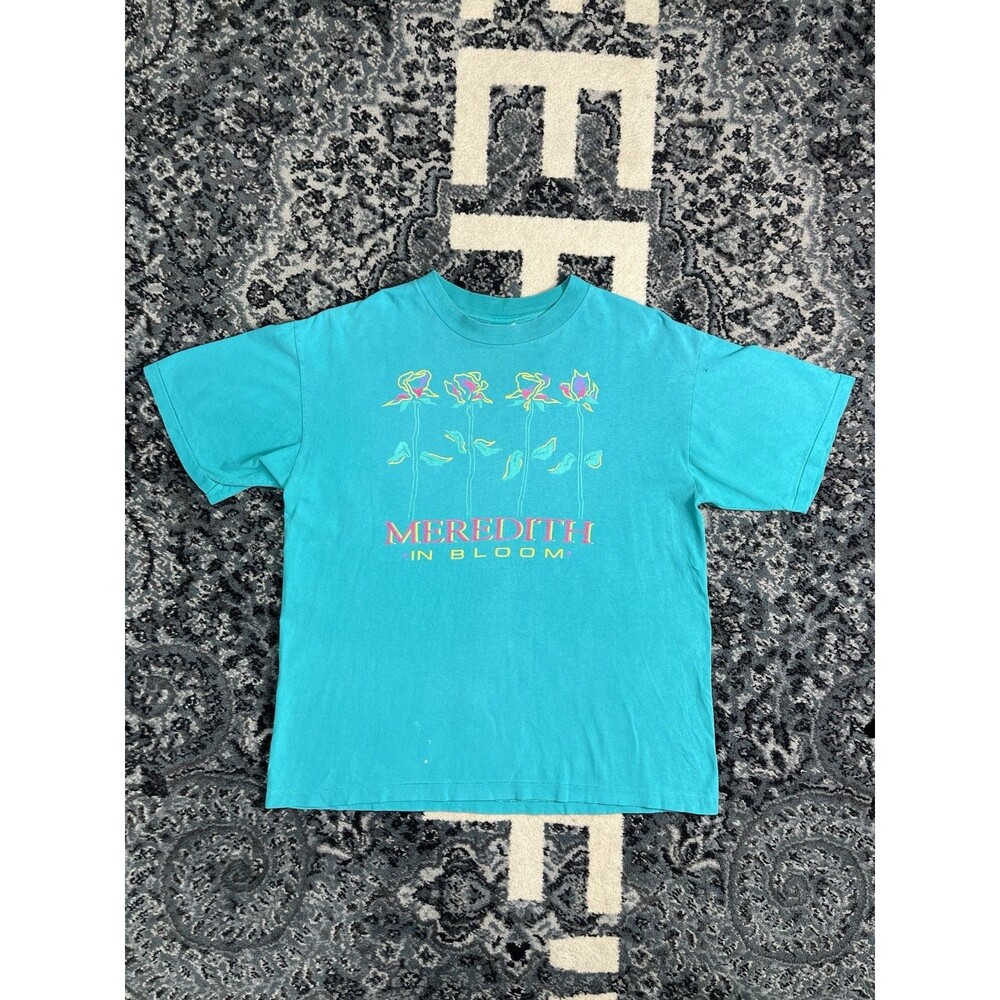 Vintage 90s Men’s Oneita Brand Meredith In Bloom Tshirt Teal L Single Stitch